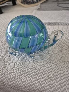 Handblown Glass Turtle Figurine/Paoer Weight - Blue & Green
